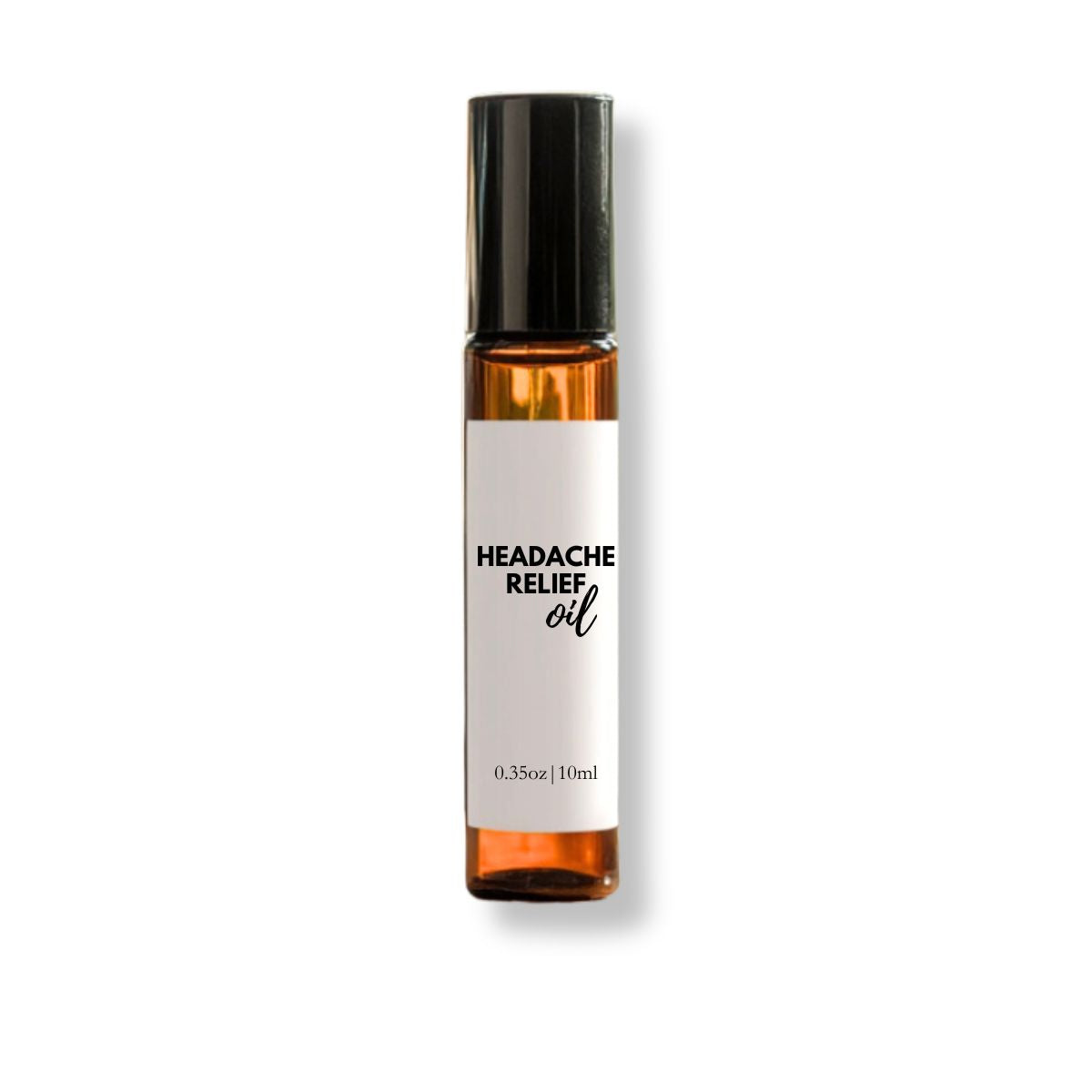 Olive Farmacy Headache Oil in an amber roll on bottle with black cap